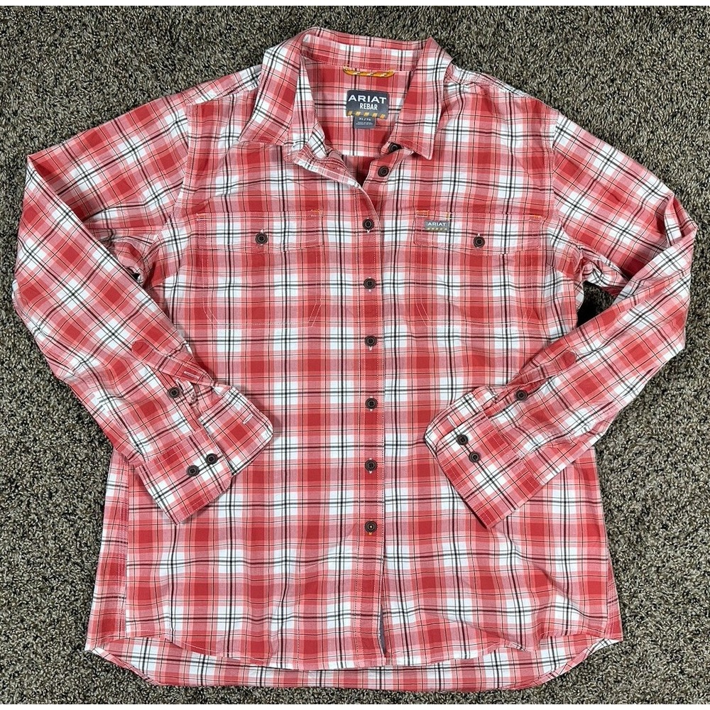 Ariat Rebar Made Tough DuraStretch Womens Work Shirt Red Plaid Long Sleeve Sz XL